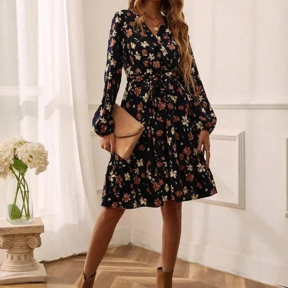 Boho Dainty Fall Floral Dress - Picture 2 of 11